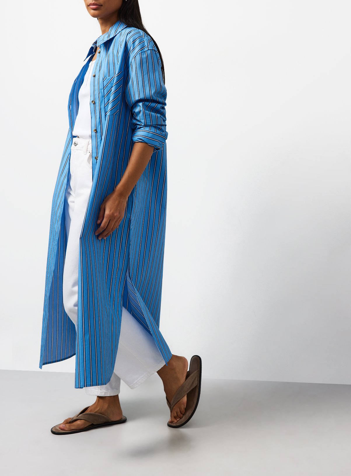 Blue Stripe Poplin Longline Shirt Dress 12 - Image 1 thumbnail